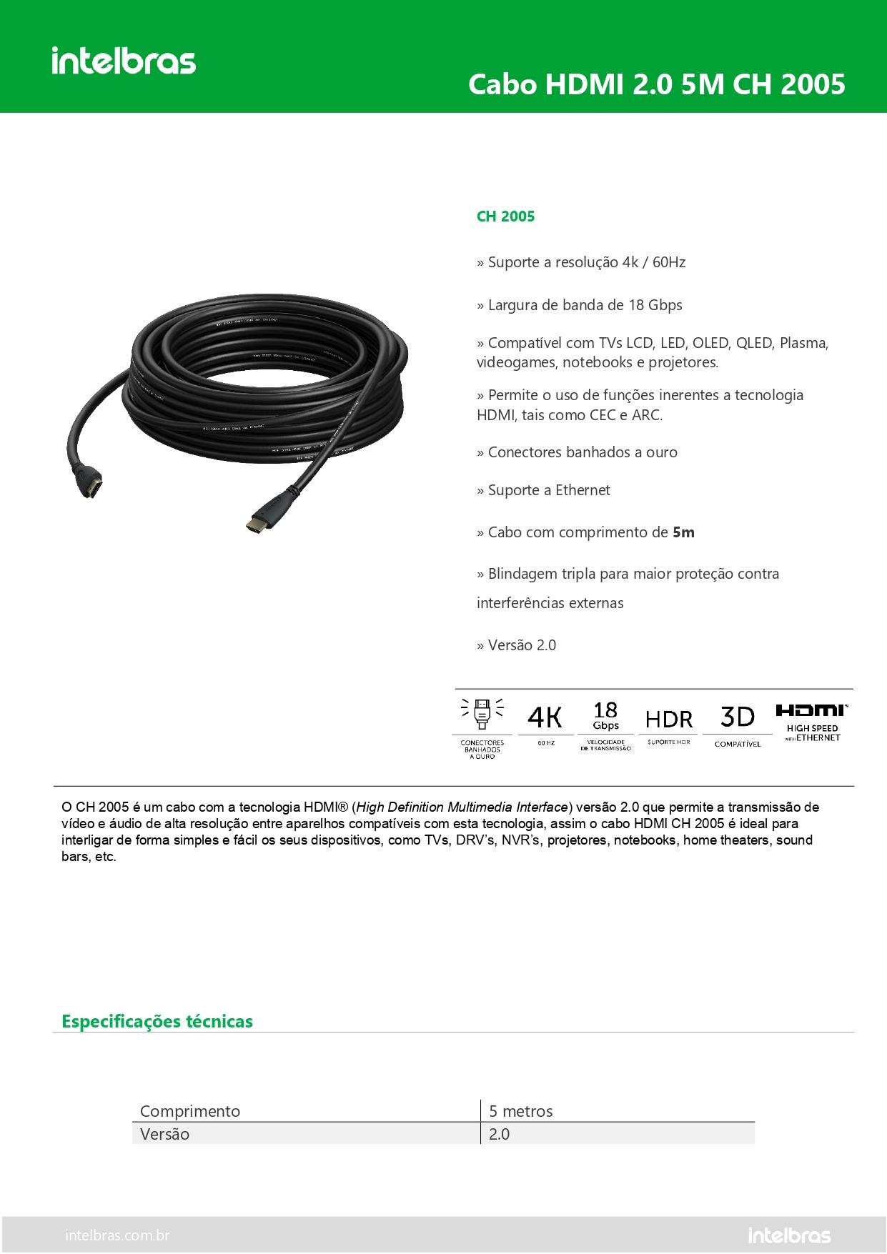 CABO HDMI 2.0 5M CH 2005