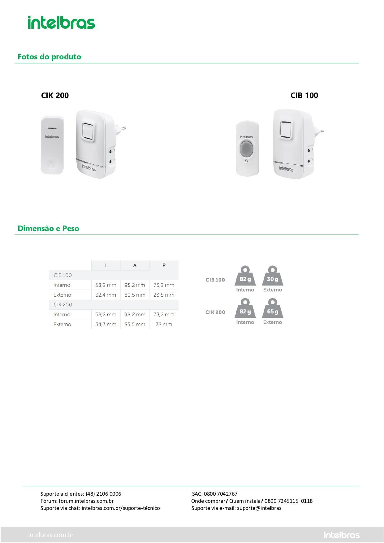 CAMPAINHA SEM FIO SEM BATERIA CIK 200